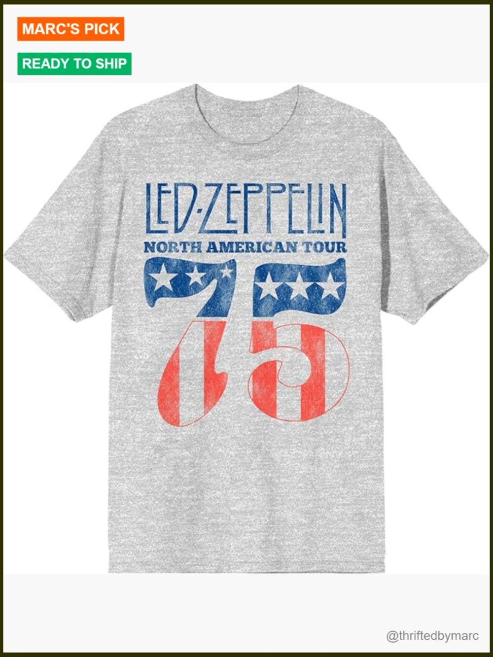 Men's Led Zeppelin Tour '75 Graphic T-Shirt, Athletic Heather, Relaxed Fit